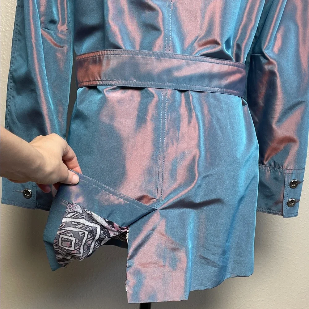 ST. JOHN trench coat Women's Iridescent Jacket - Pink and Blue belted lined